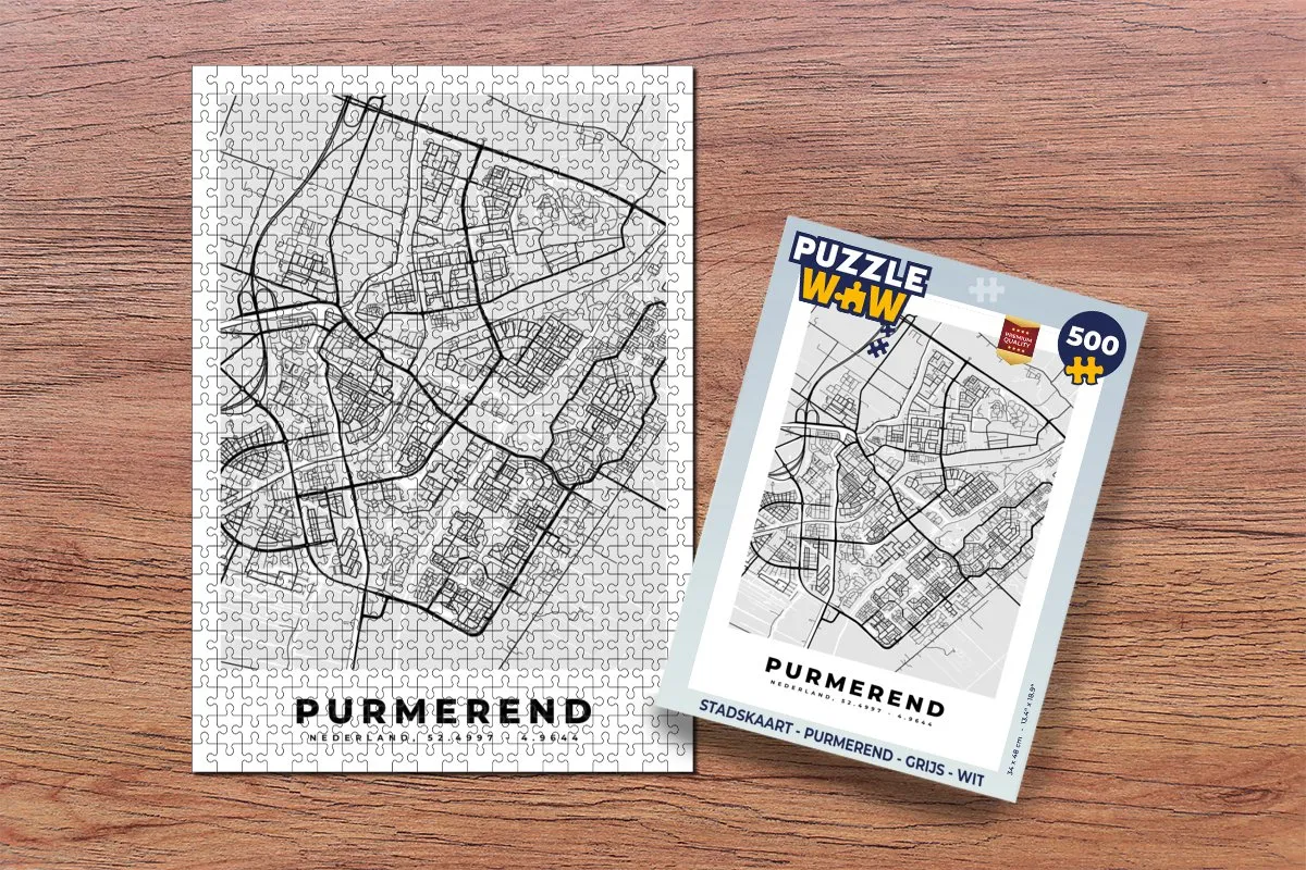 PuzzleWow Stadskaart Purmerend Legpuzzel 500 Stuks - Multicolor