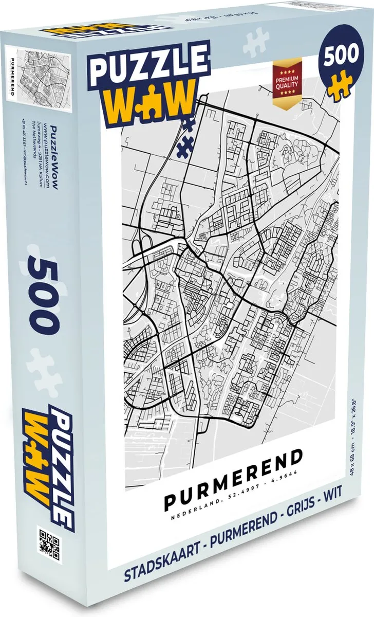 PuzzleWow Stadskaart Purmerend Legpuzzel 500 Stuks