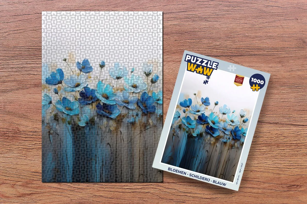 PuzzleWow Legpuzzel Bloemen - 1000 Stuks - Blauw