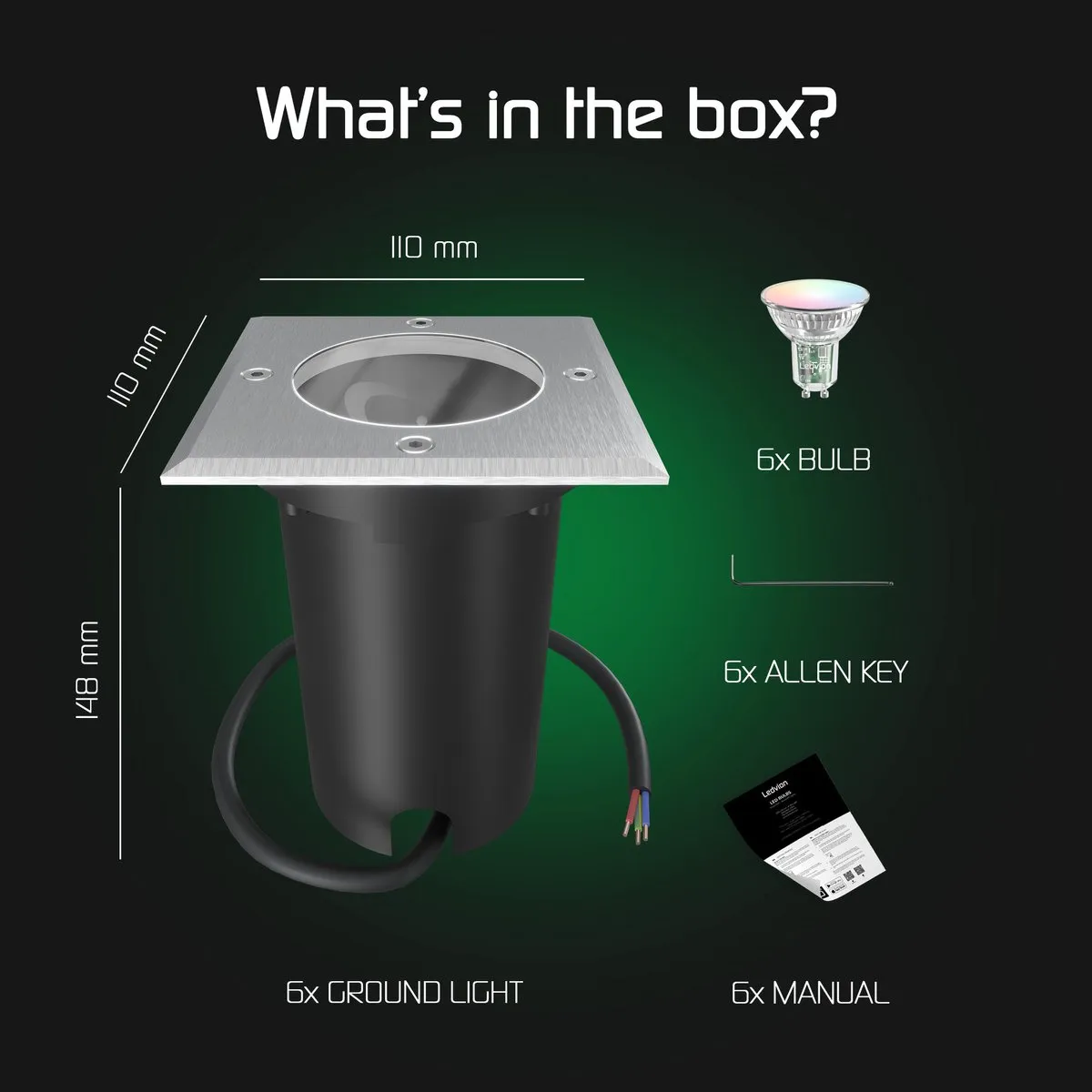 LEDVION 6X Smart LED Grondspot 4,9W RGB+CCT - 6 Stuks - RVS