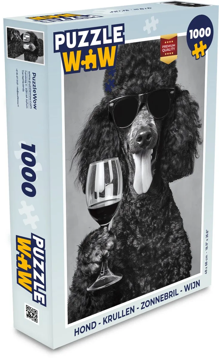 PuzzleWow Hond Zonnebril Wijn Legpuzzel 1000 Stuks