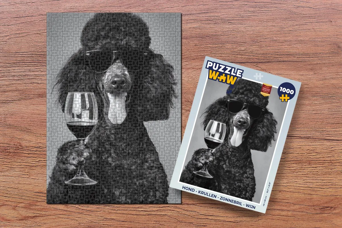 PuzzleWow Hond Zonnebril Wijn Legpuzzel 1000 Stuks