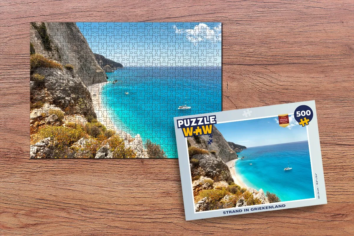 PuzzleWow Griekenland Strand Berg Legpuzzel 500 Stuks - Multicolor