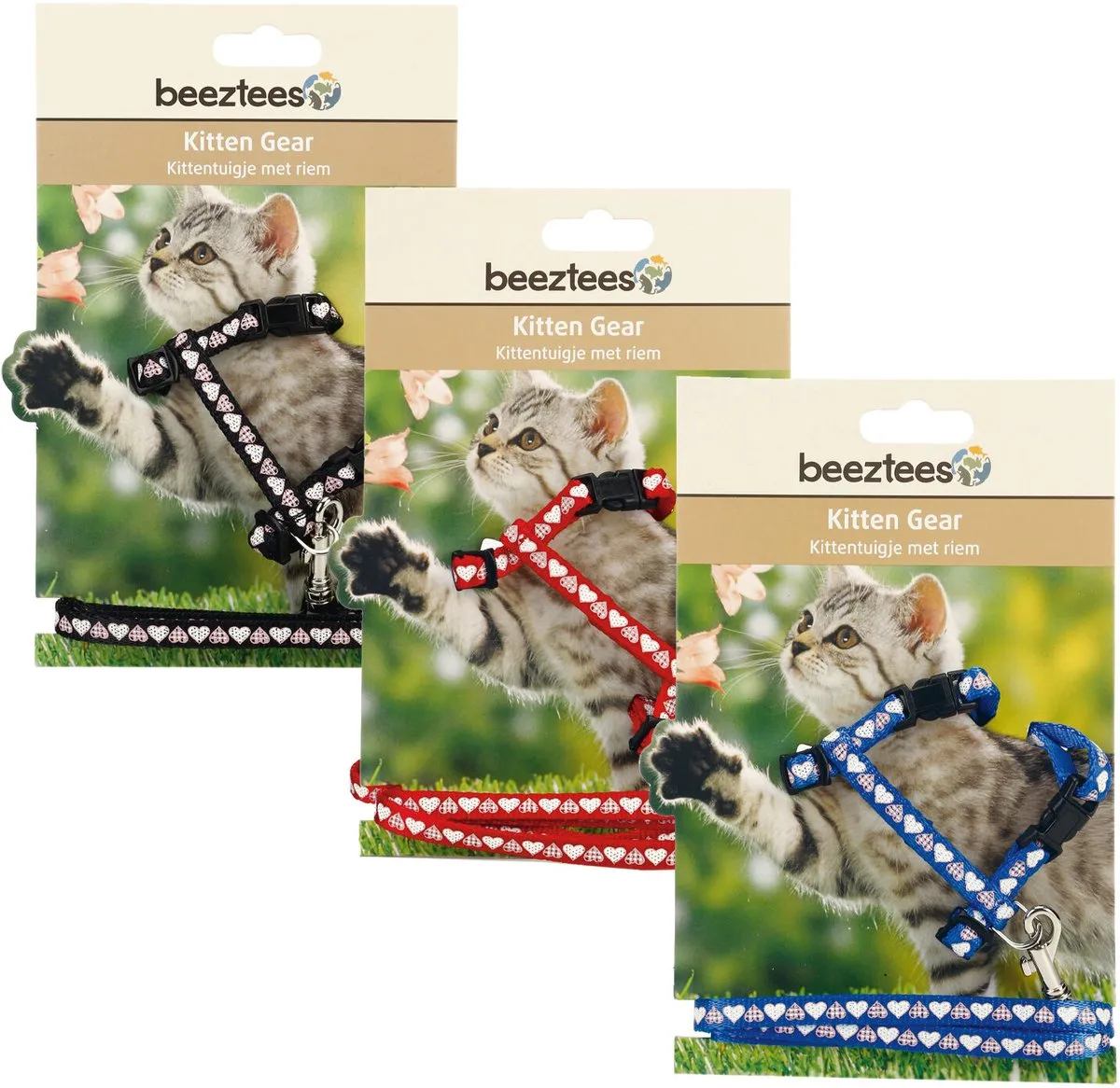 Beeztees Hearts Kittentuigje - Zwart - 120cm x 10mm