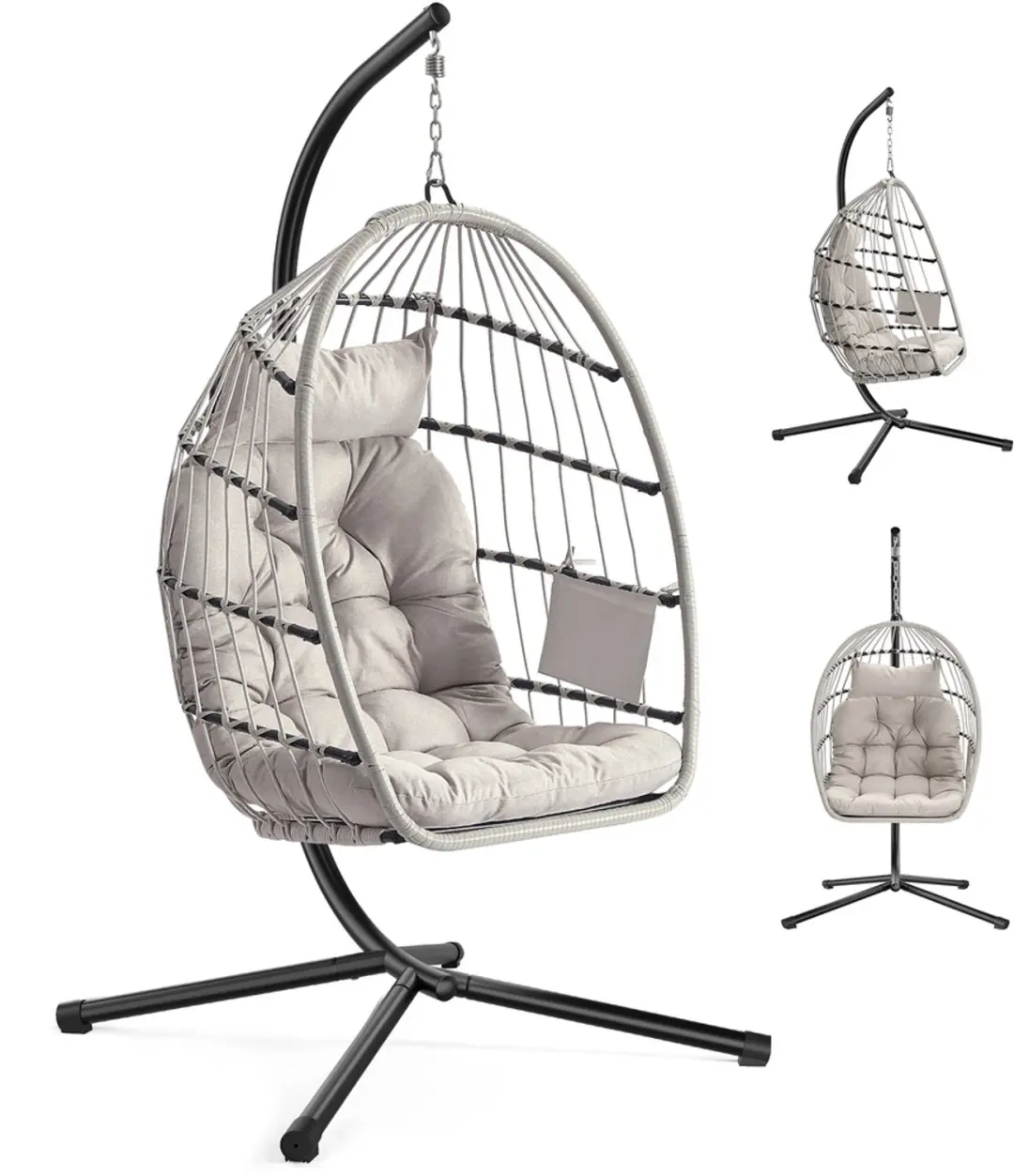 SONGMICS Hangstoel met frame, hangende schommel buiten, mandstoel, opvouwbaar en