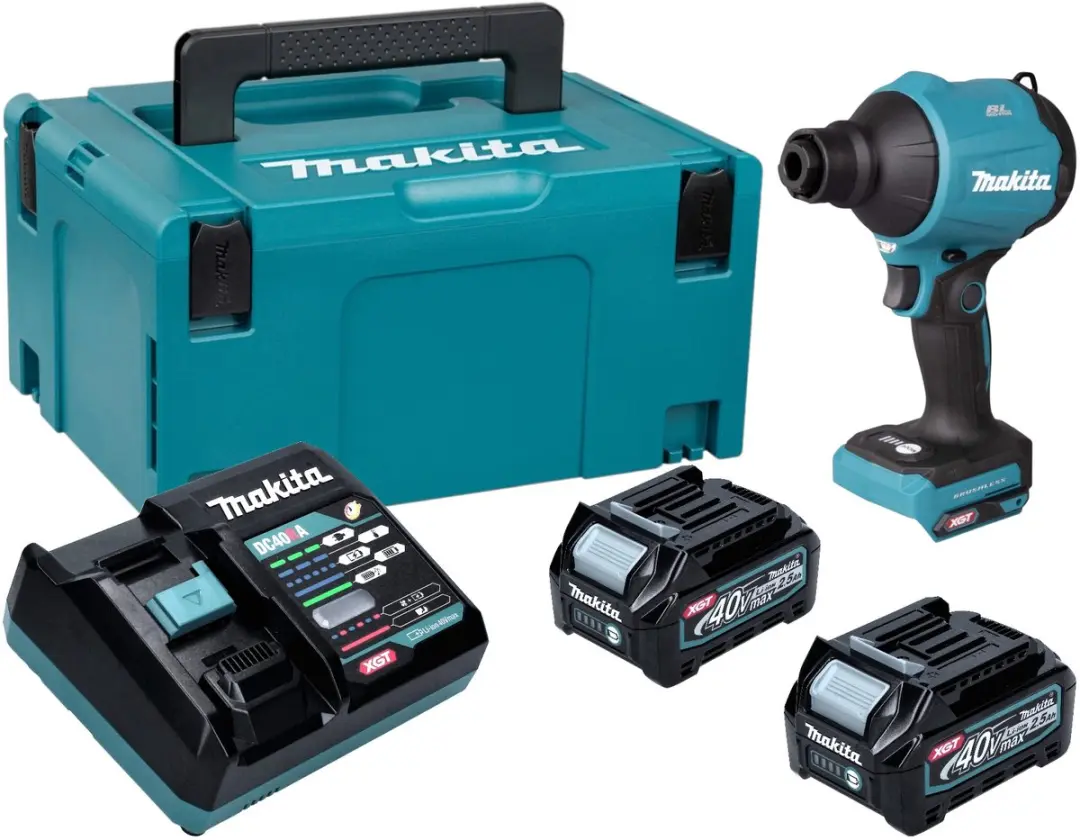 Makita AS 001 GD201 accublazer 40 V max. borstelloos + 2x accu 2,5 Ah + oplader