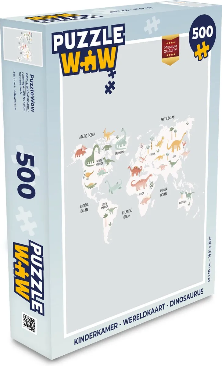 PuzzleWow Wereldkaart Dinosaurus Legpuzzel 500 Stuks