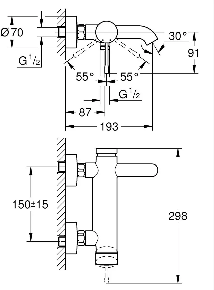 GROHE Essence Badkraan 15cm - Hard Graphite - afbeelding 2 van 6
