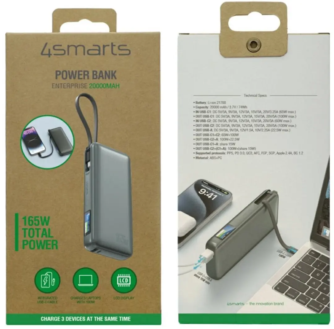 4Smarts Powerbank Enterprise 20000mAh 165W - Transparent - afbeelding 3 van 4