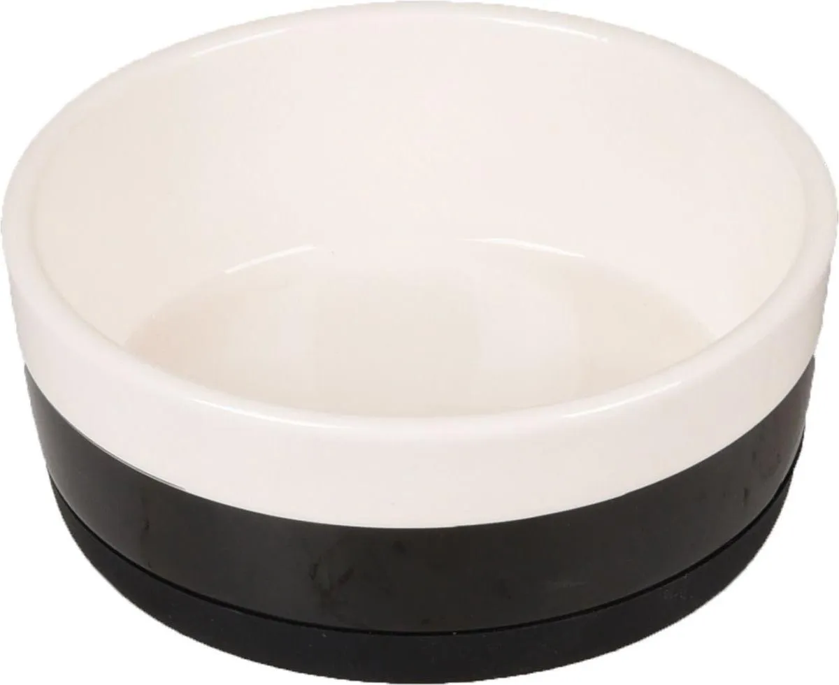Flamingo Duke Keramische Hondenvoerbak 14cm - Wit/Zwart