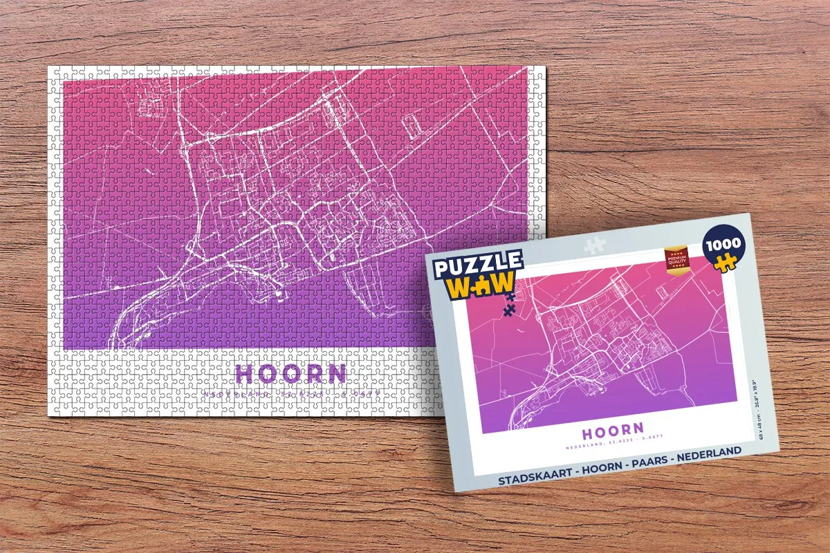 PuzzleWow Stadskaart Hoorn Nederland Legpuzzel 1000 Stuks - Paars