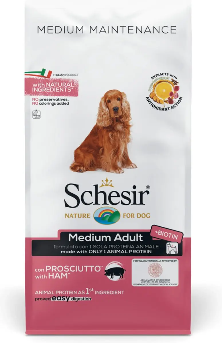 Schesir Hond Dry Maintenance Medium Ham 12kg - afbeelding 2 van 3