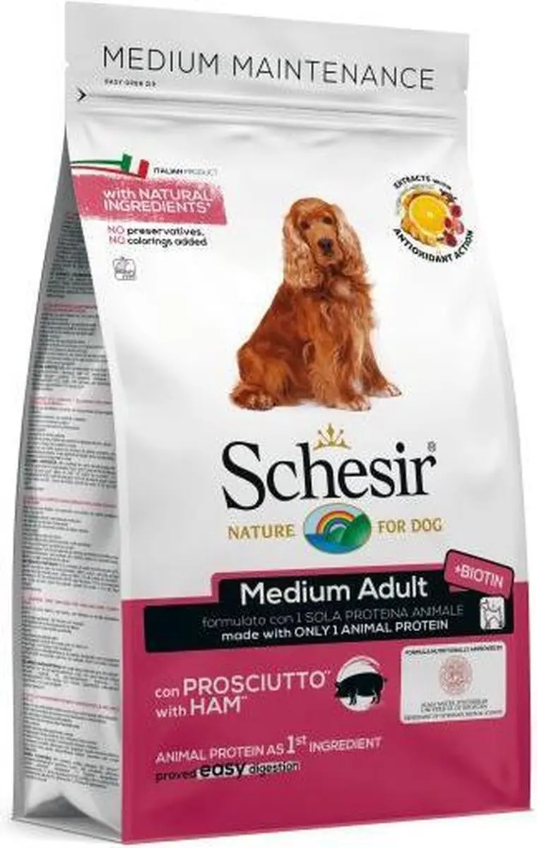 Schesir Hond Dry Maintenance Medium Ham 12kg - afbeelding 3 van 3