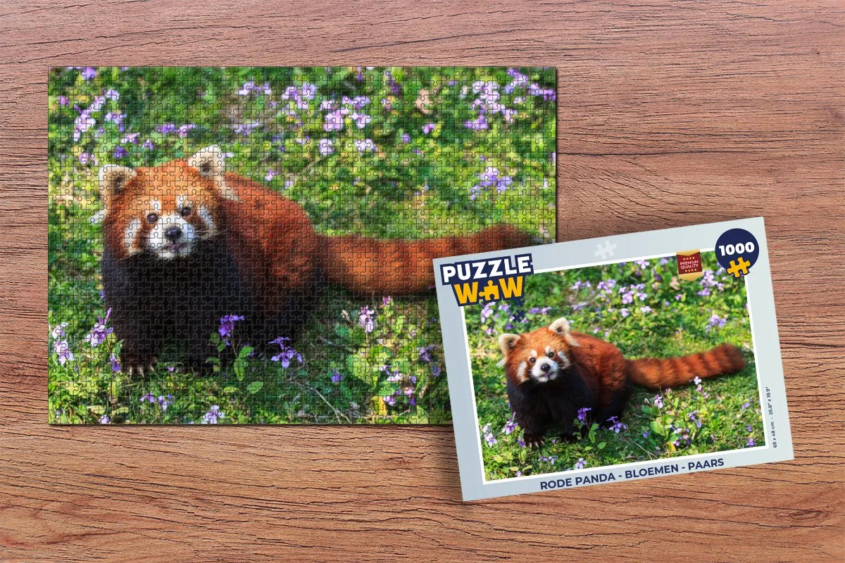 PuzzleWow Rode Panda Bloemen Legpuzzel 1000 Stuks - Multicolor