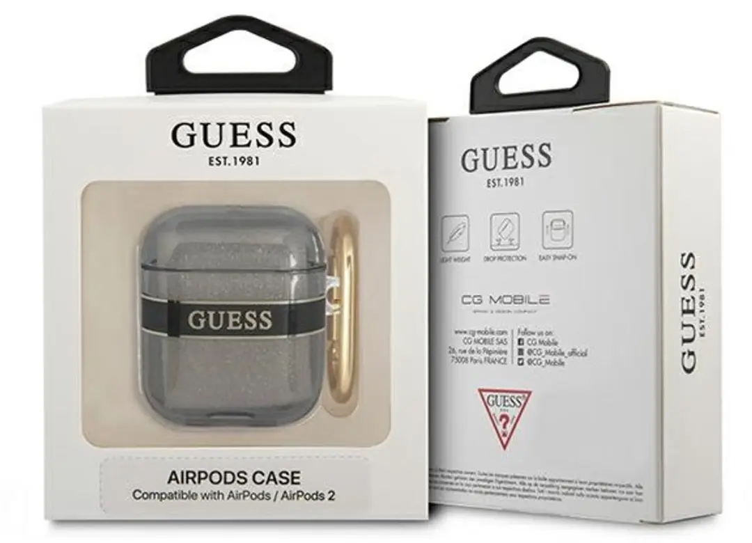 Guess TPU Printed Stripe Hoesje AirPods 1 & 2 - Zwart - afbeelding 3 van 5