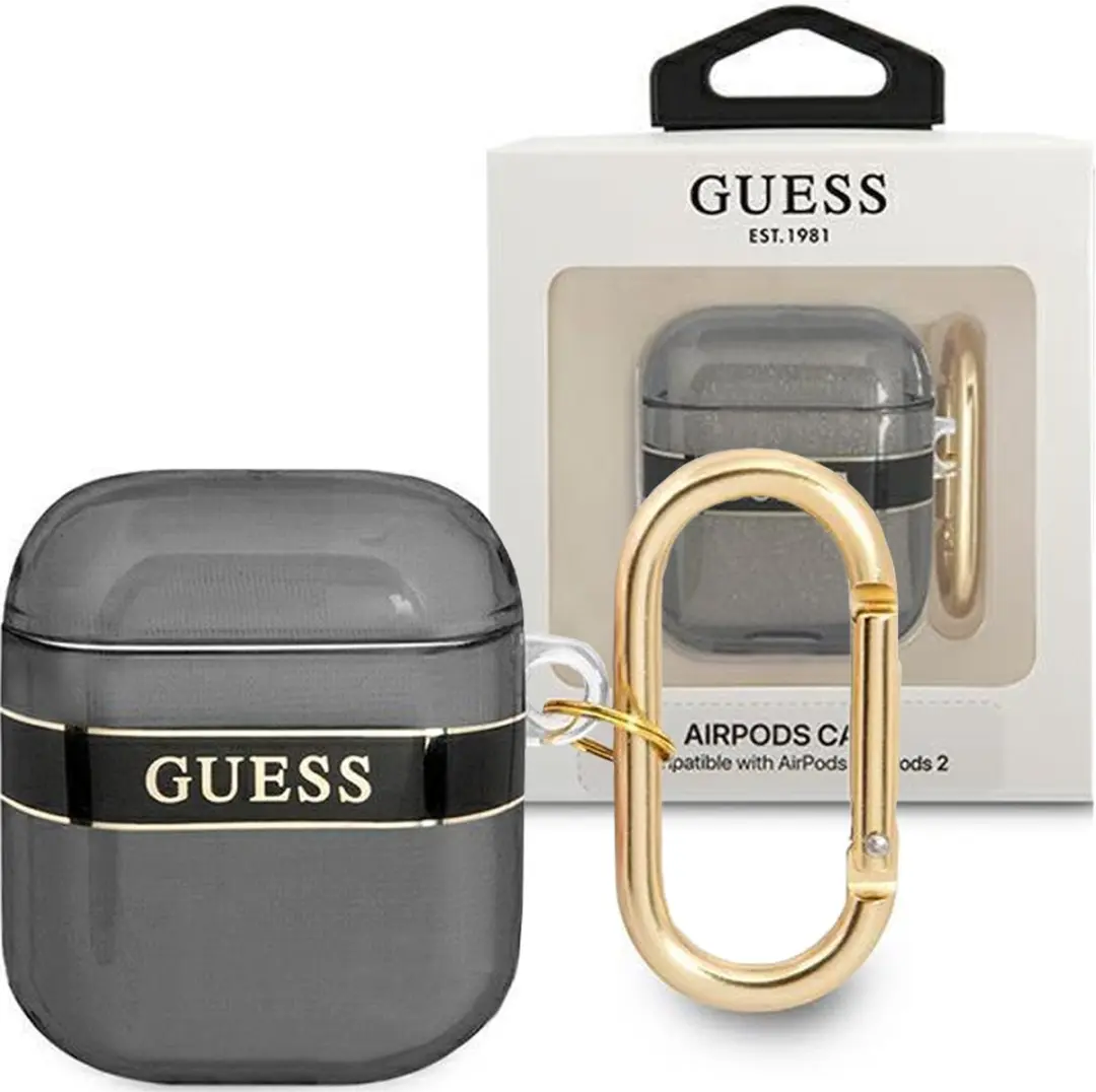 Guess TPU Printed Stripe Hoesje AirPods 1 & 2 - Zwart - afbeelding 5 van 5