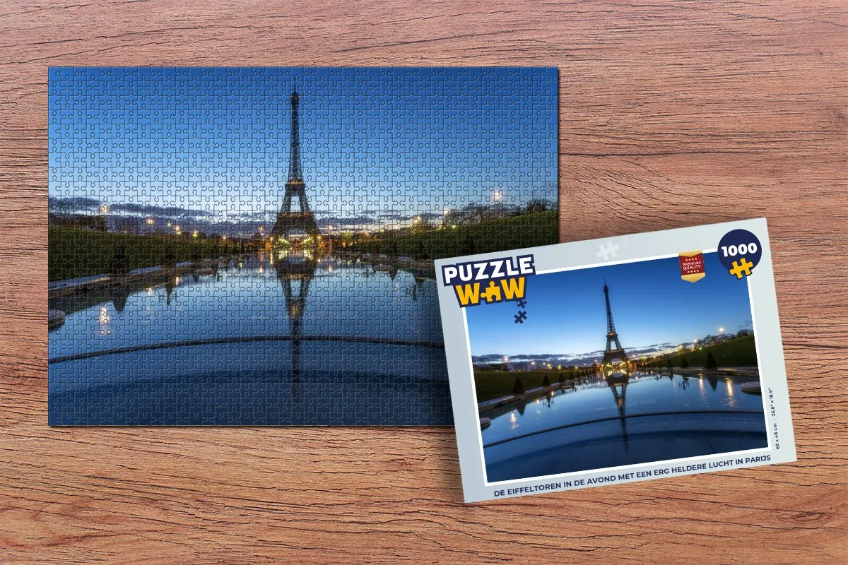PuzzleWow Legpuzzel De Eiffeltoren Avond Parijs 1000 Stuks - Multicolor
