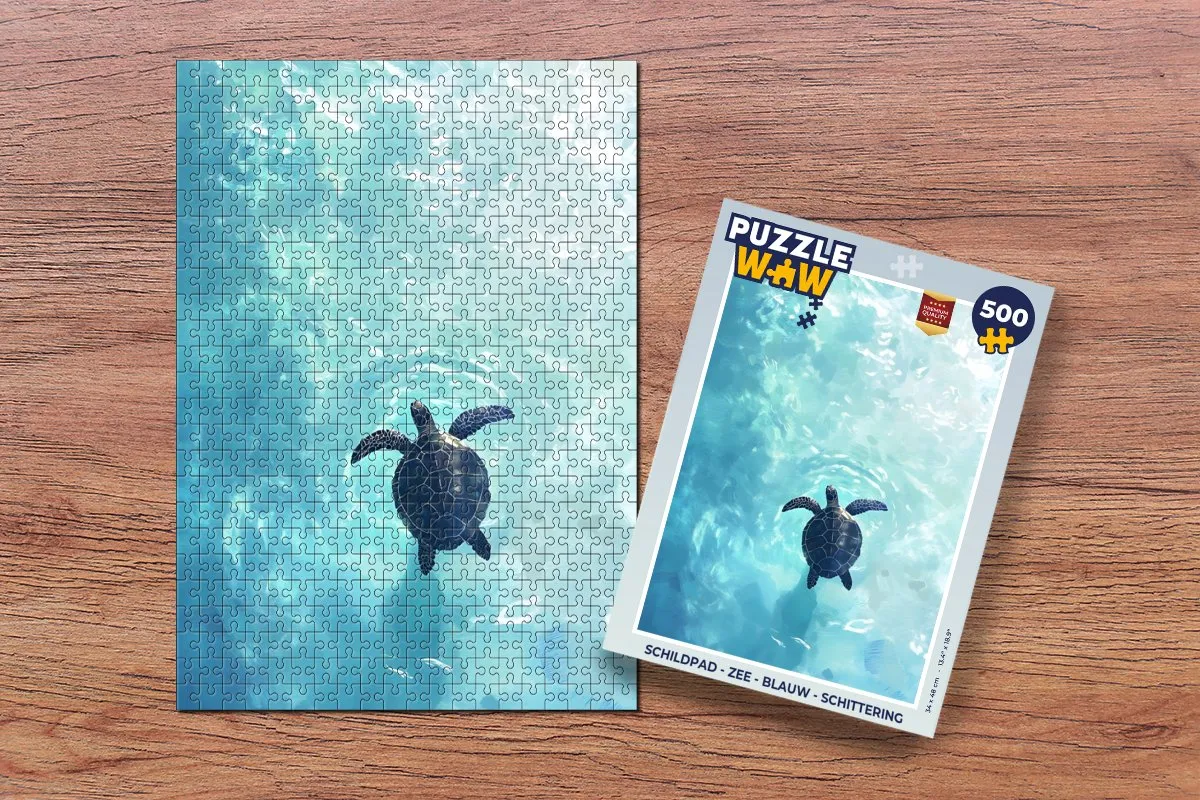PuzzleWow Schildpad Zee Legpuzzel 500 Stuks - Blauw Schittering