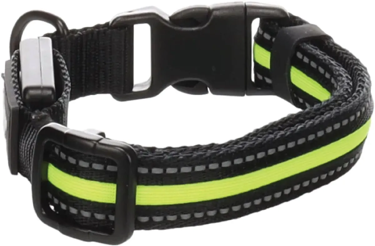Flamingo Flitzy Hondenhalsband L 42-63cm - Zwart/Geel - Verlichting