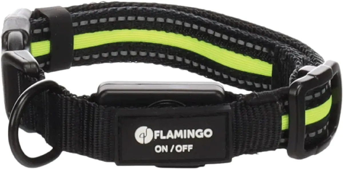 Flamingo Flitzy Hondenhalsband L 42-63cm - Zwart/Geel - Verlichting