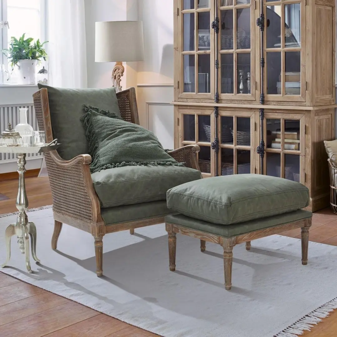 Loberon Greenbrier Hocker - antiekbruin/groen - afbeelding 4 van 6