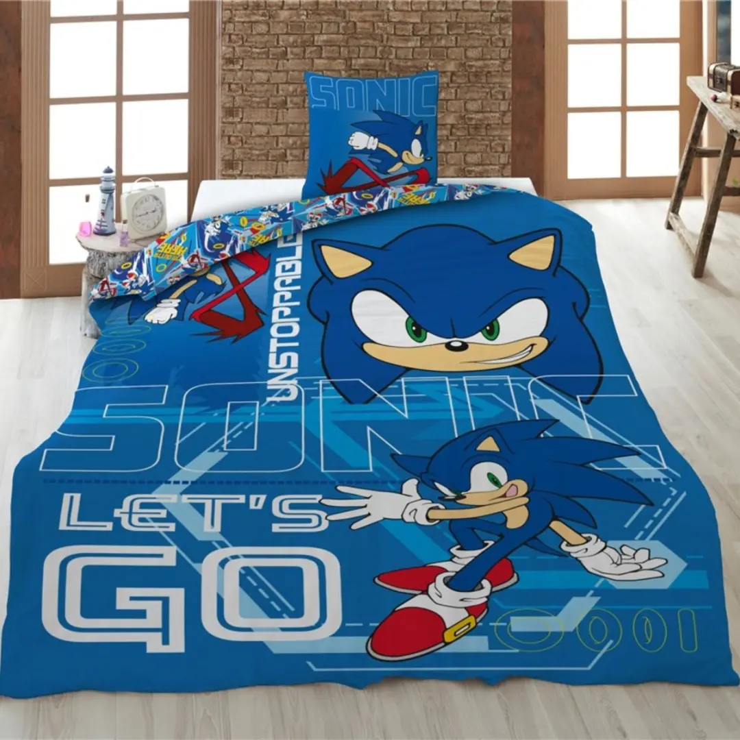 Sonic Lets Go Dekbedovertrek 65x65cm - Blauw - afbeelding 2 van 6