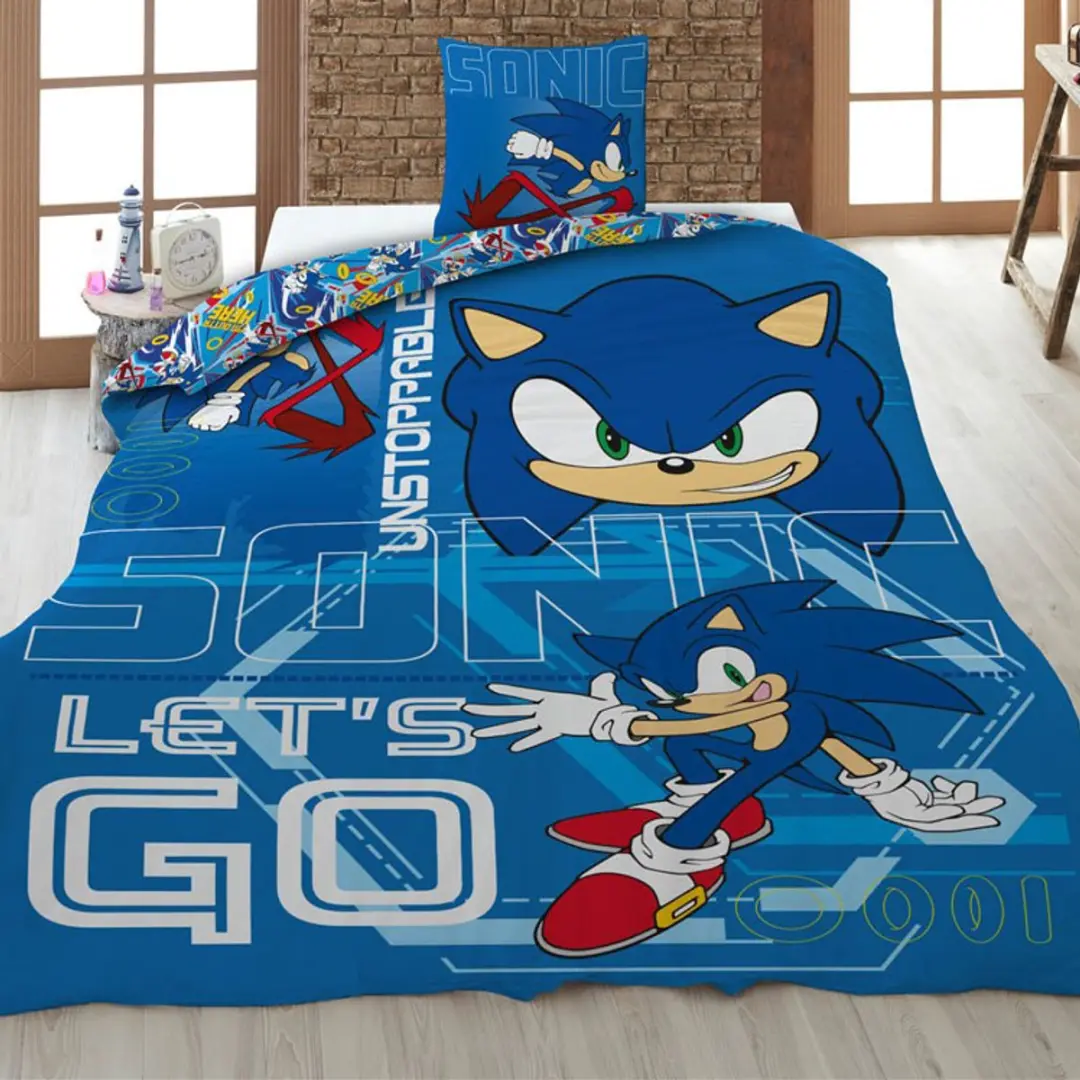 Sonic Lets Go Dekbedovertrek 65x65cm - Blauw - afbeelding 5 van 6