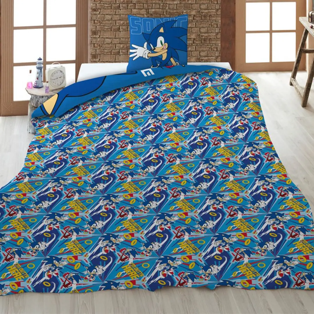 Sonic Lets Go Dekbedovertrek 65x65cm - Blauw - afbeelding 4 van 6