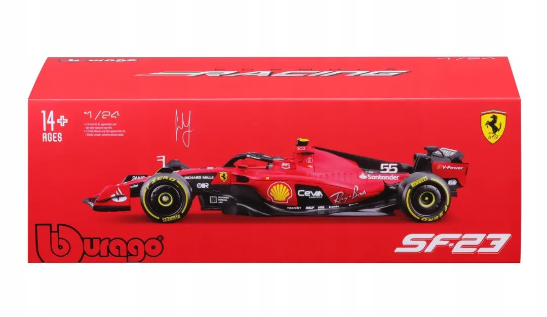 Bburago Ferrari SF-23 Carlos Sainz 1:24 - Rood - afbeelding 3 van 6
