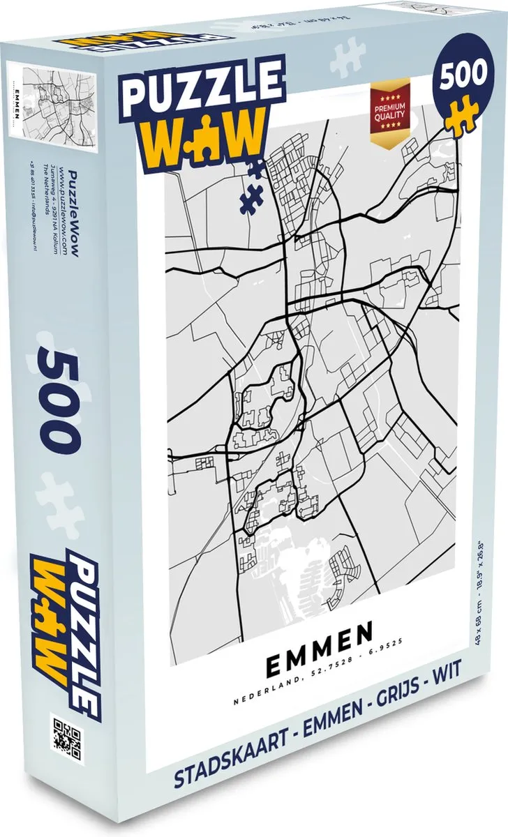 PuzzleWow Stadskaart Emmen Legpuzzel 500 Stuks - Multicolor