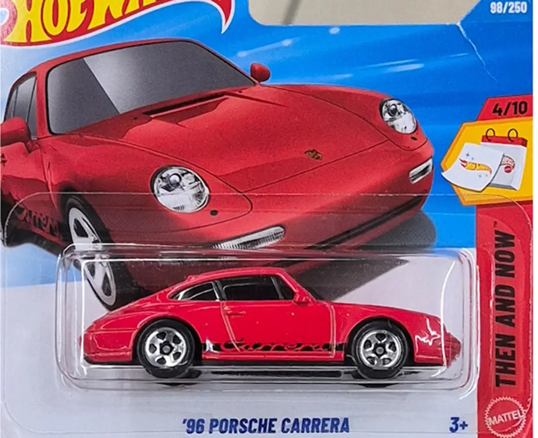 HOT WHEELS '96 PORSCHE CARRERA RACING RED 98/250 HW THEN AND NOW 4/10 SHORT CARD