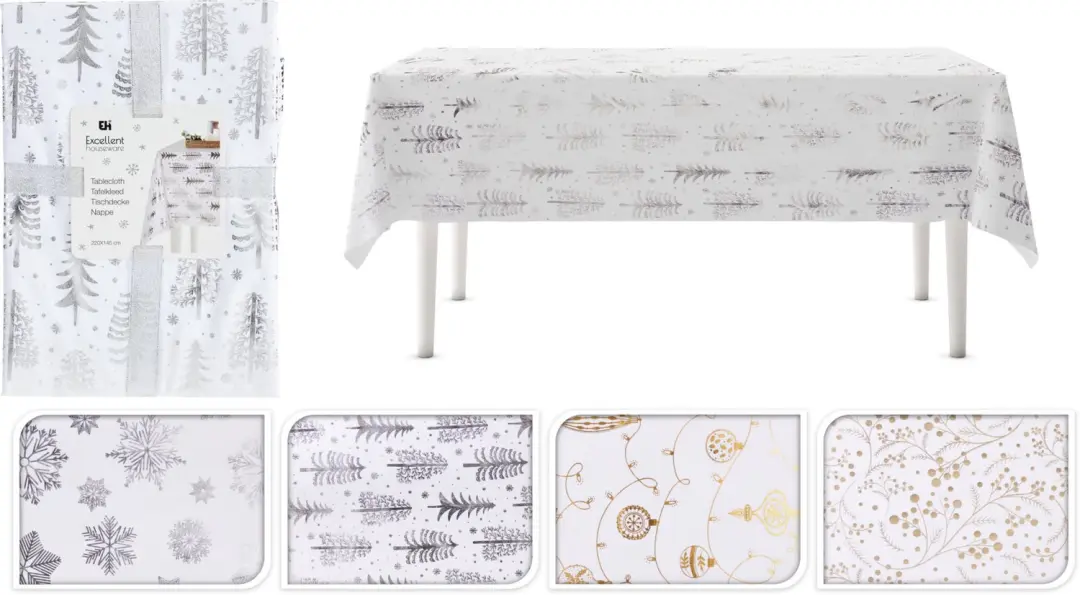 Kerst tafelkleed 145x220cm 4 assorti Foil