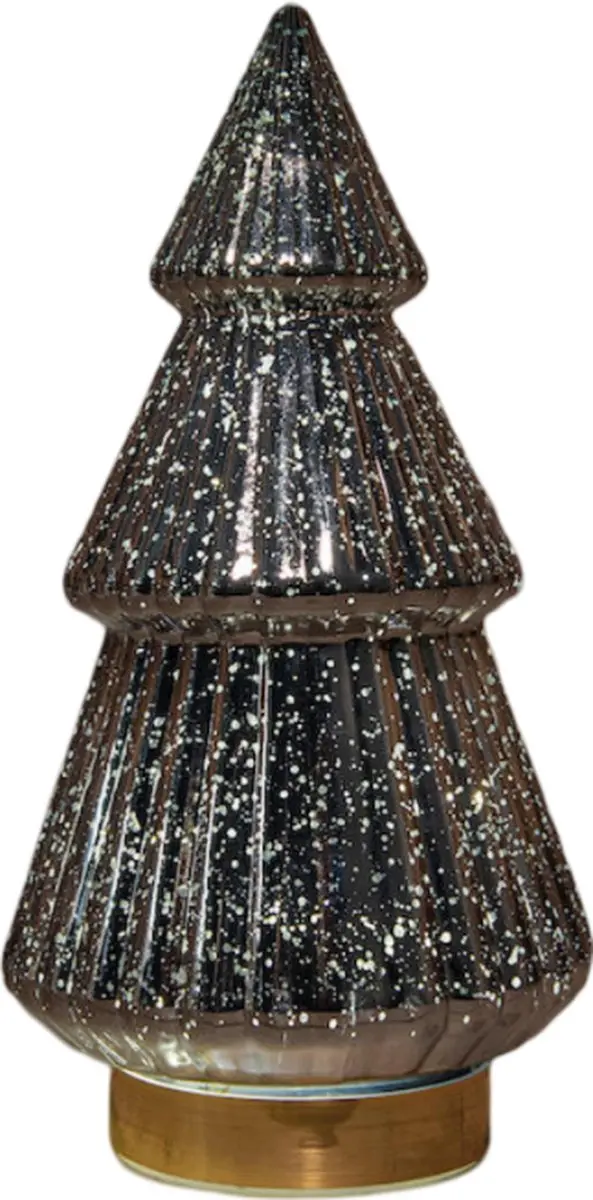 Kerstboompje glas 10led op batterij met timer 28.5x15 cm metallic a...