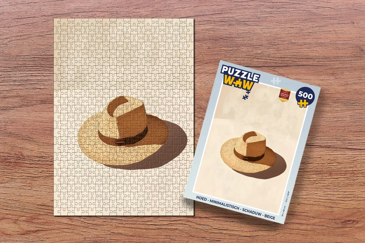 PuzzleWow Minimalistisch Schaduw Hoed Puzzel 500 Stuks - Beige