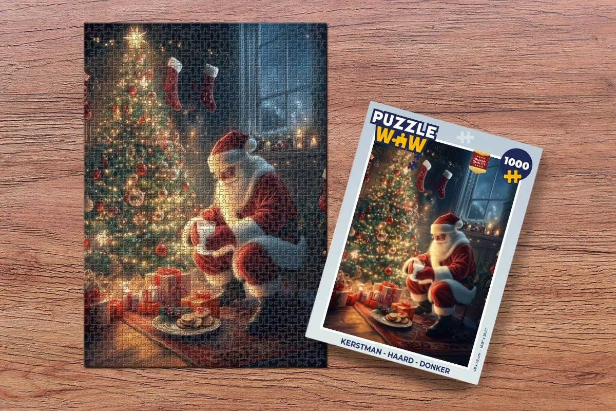 PuzzleWow Kerstman Haard Puzzel 1000 Stuks - Donker