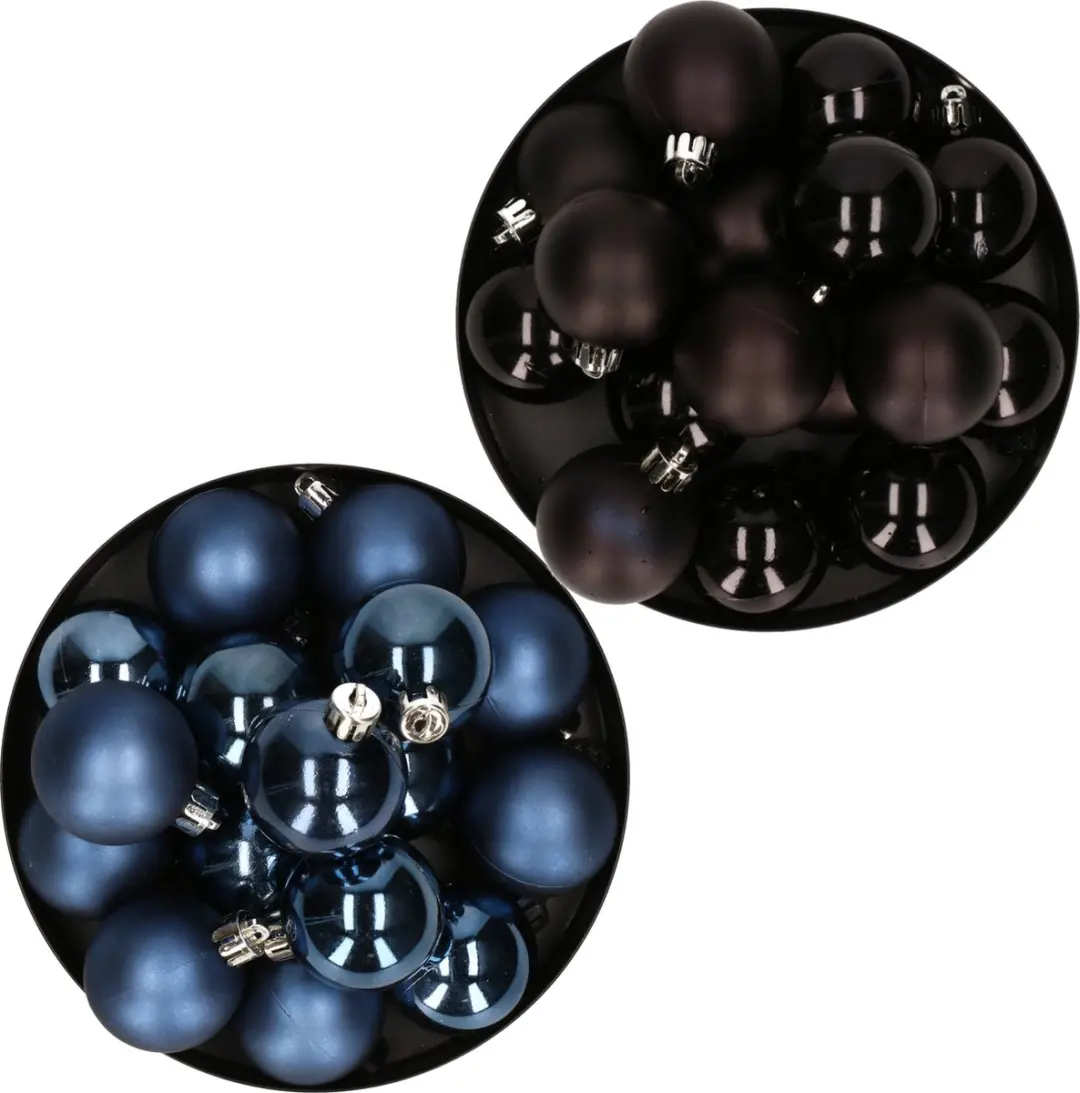 Kerstversiering kunststof kerstballen kleuren mix donkerblauw/zwart 4 en 6 cm pa