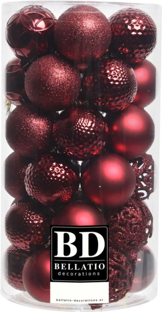 37x stuks kunststof kerstballen donkerrood 6 cm inclusief kerstbalhaakjes