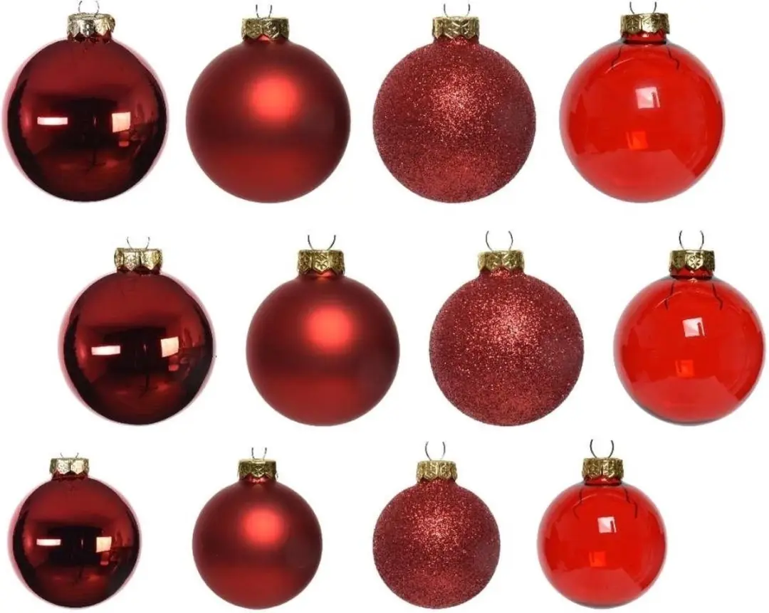 Decoris Kerstballen Glas Mix Rood 42 Stuks - afbeelding 3 van 5
