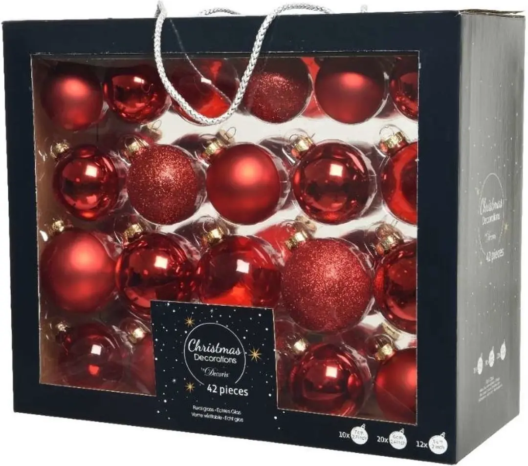 Decoris Kerstballen Glas Mix Rood 42 Stuks - afbeelding 2 van 5