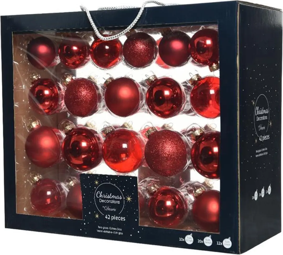 Decoris Kerstballen Glas Mix Rood 42 Stuks - afbeelding 4 van 5