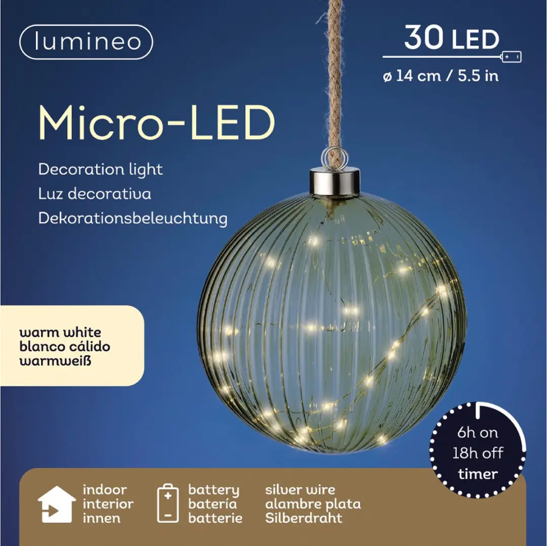 Lumineo Micro LED Bal 14cm Groen - afbeelding 3 van 3