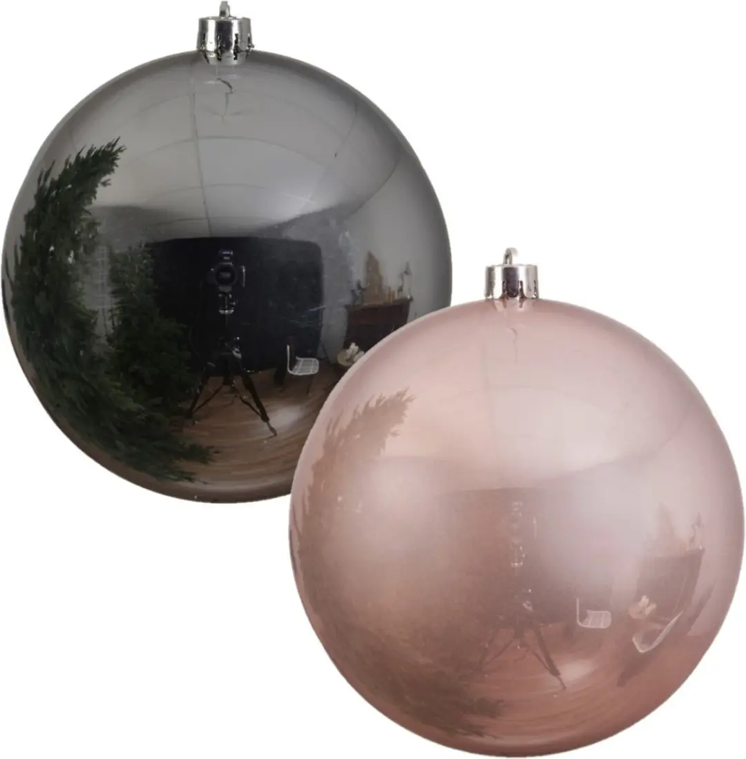 2x stuks grote kerstballen van 20 cm glans van kunststof roze en zilver