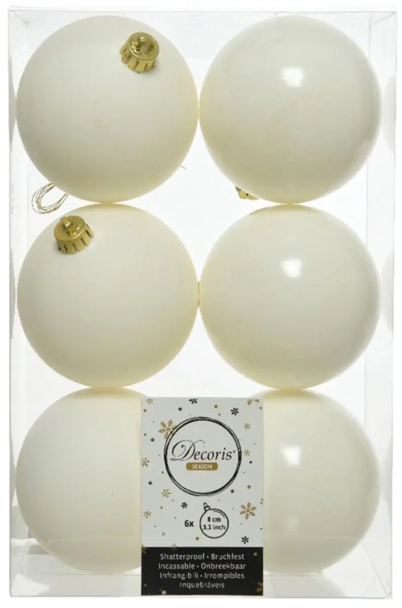 Decoris Kerstballen - 24x st - wol wit - 8 cm - kunststof - mat en glans mix - kerstversiering