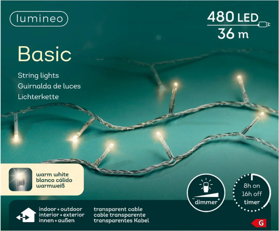 Basic rice lights 480led 36m warm white transparant snoer