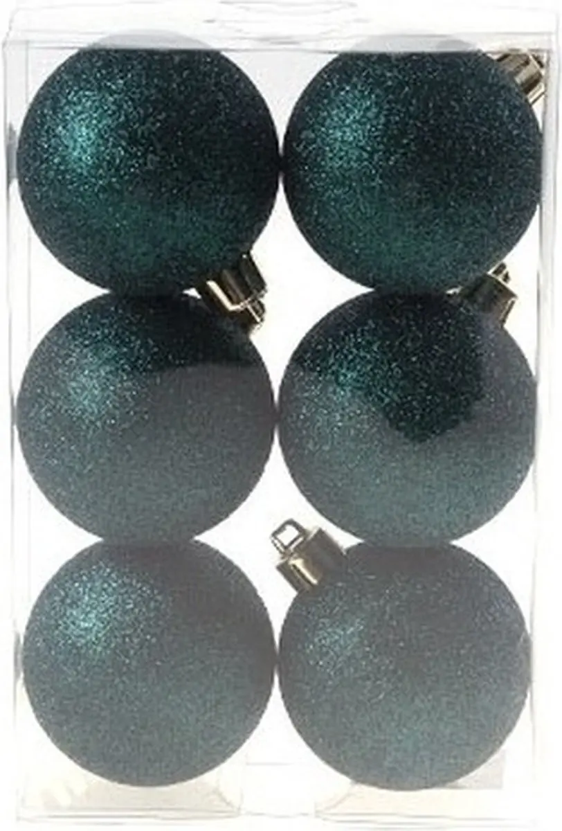 Cosy & Trendy Kerstballen - 6x st - petrol blauw/groen - glitters - D6 cm - kunststof - kerstversiering