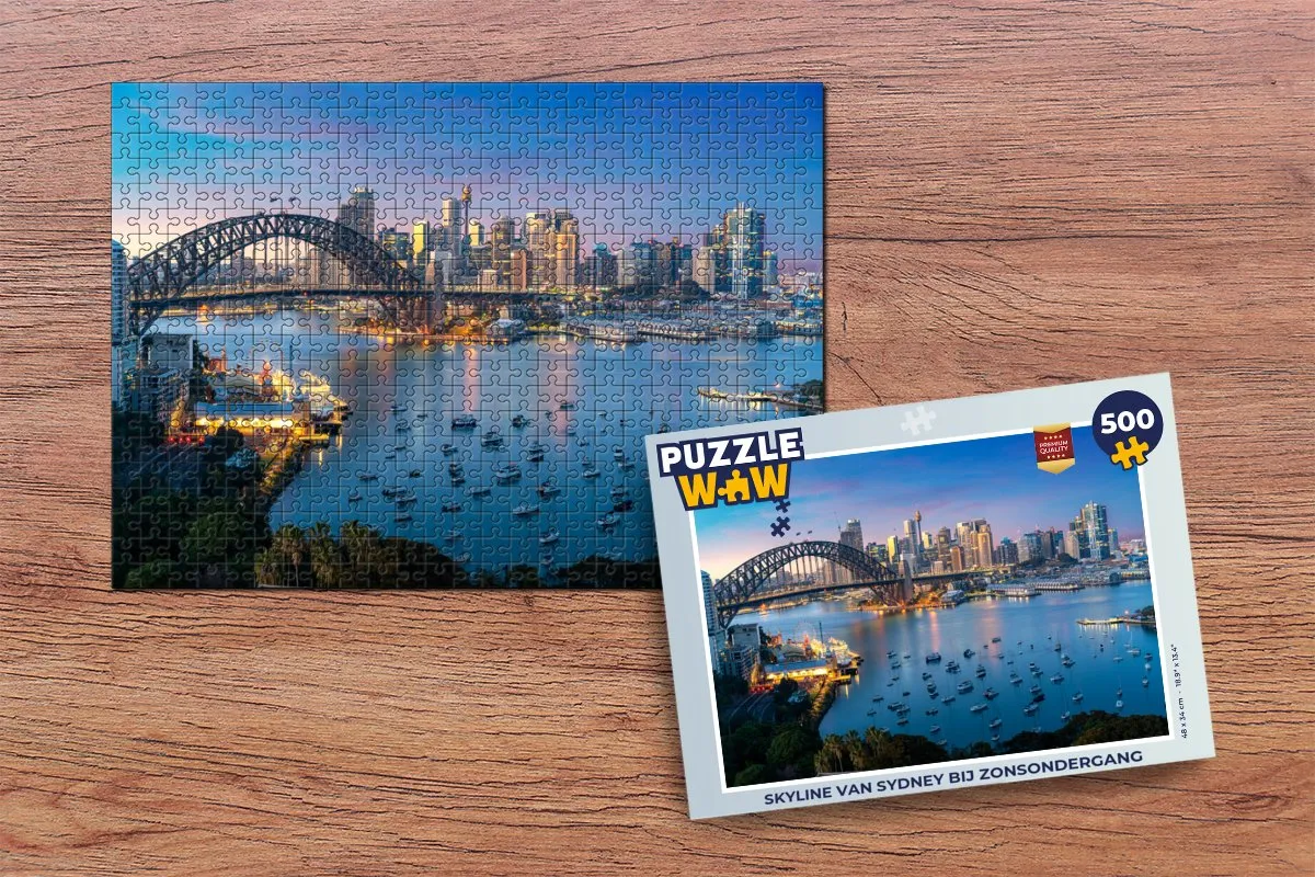 PuzzleWow Skyline Sydney Zonsondergang Legpuzzel 500 Stuks - Multicolor