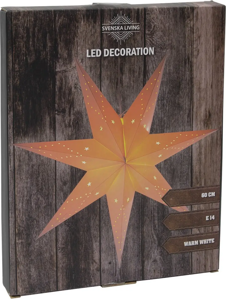 Svenska Living Papieren kerstster lampion 60 cm wit - E14 fitting - kerstdecoratie - sfeerverlichting
