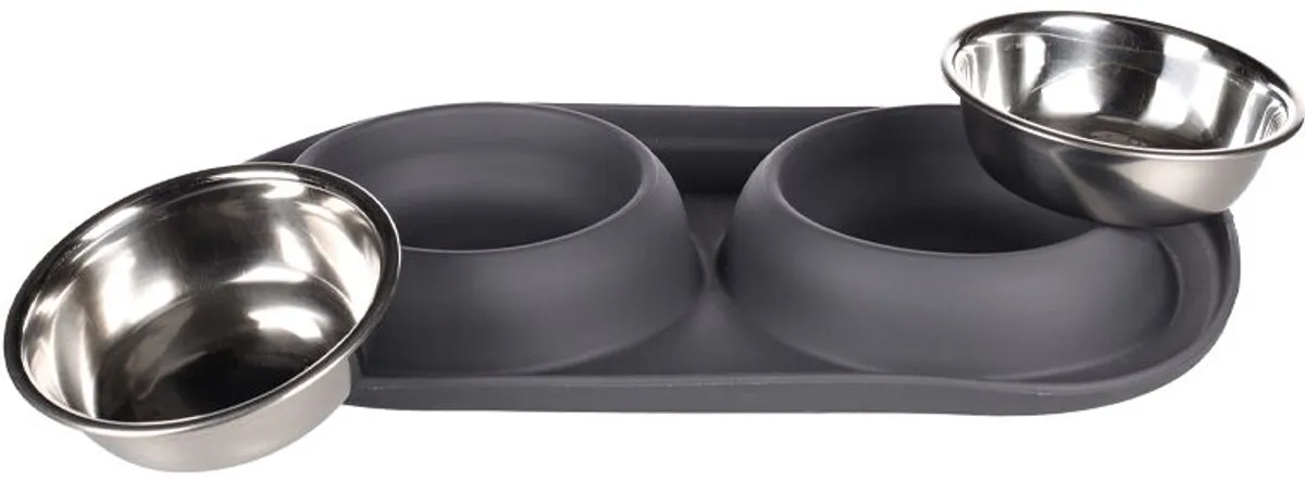 Flamingo Grafa Duo Dinner Eetpot Honden - 2x500ml - Grijs