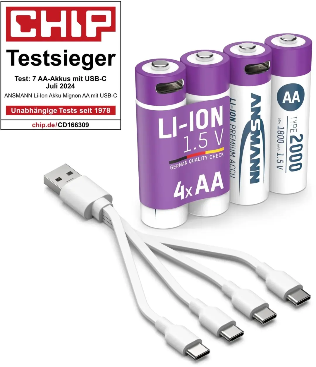 Ansmann Oplaadbaar Bat AA Li-ion 1800mAh USB-C - 1 Stuk - afbeelding 2 van 6