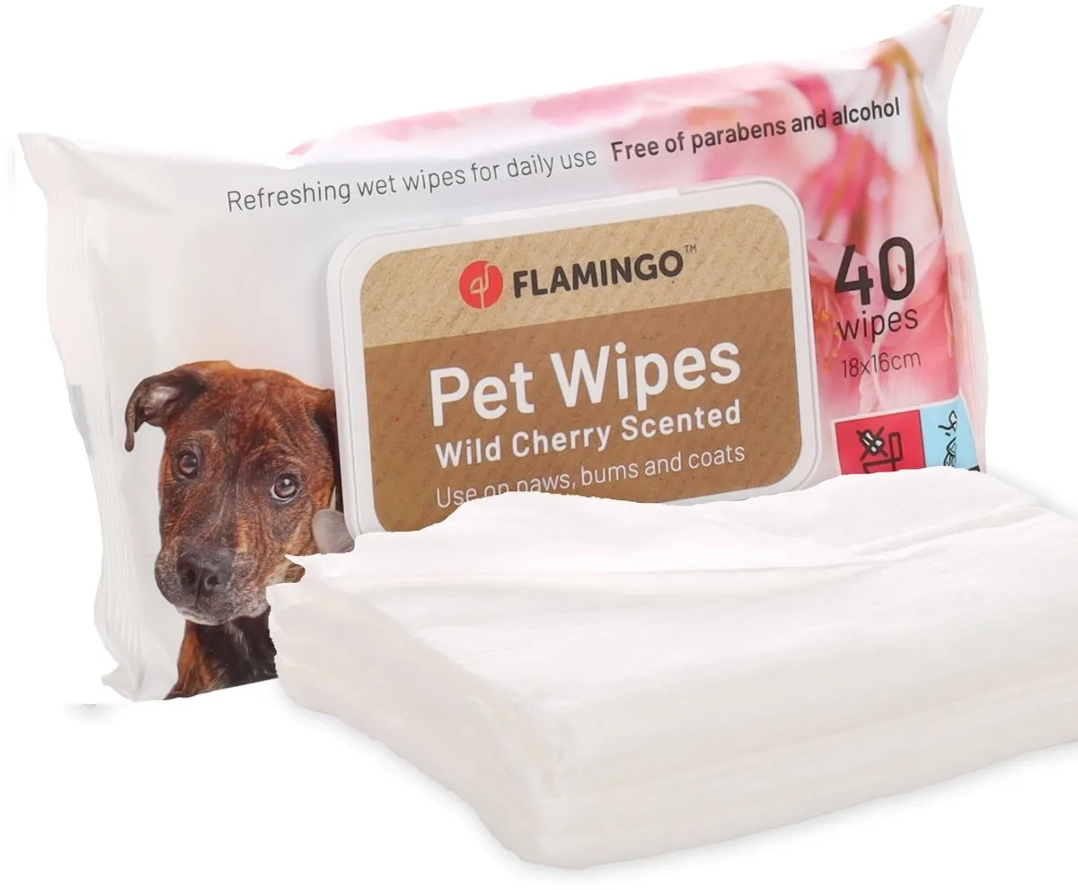 Flamingo Reini Wild Cherry Verzorgingsdoekjes Honden - 40 Stuks